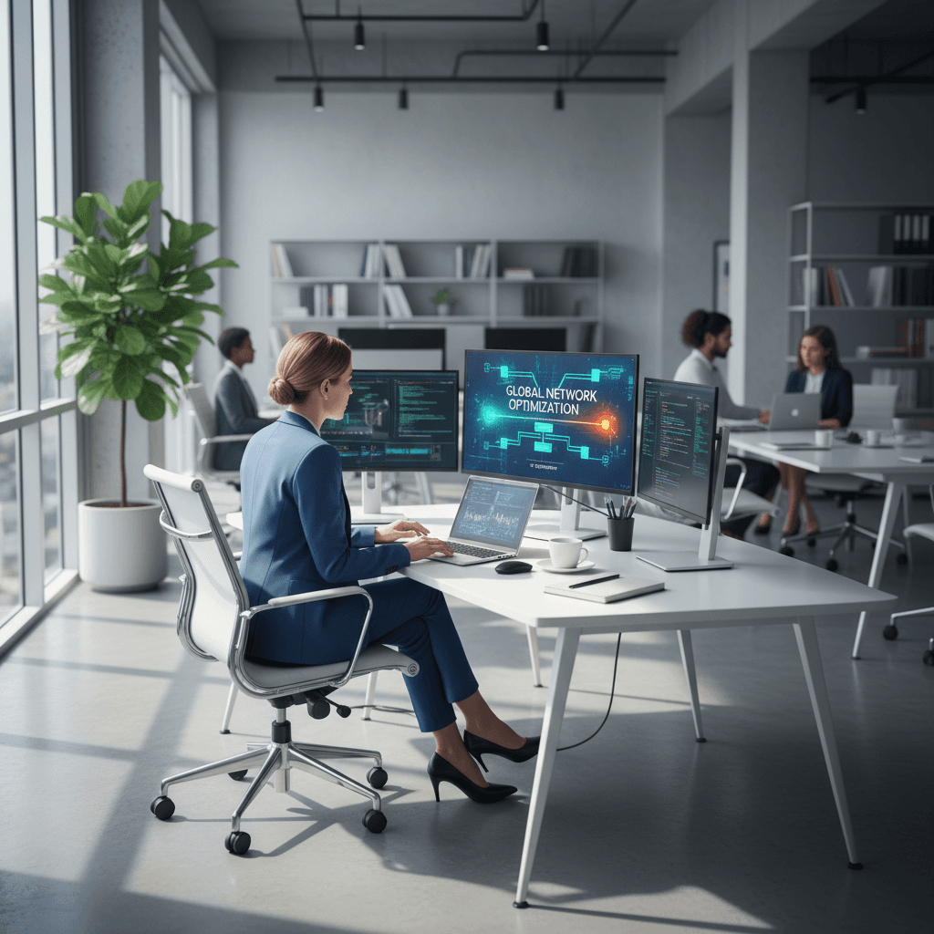 IT consultant reviewing technology strategy diagrams